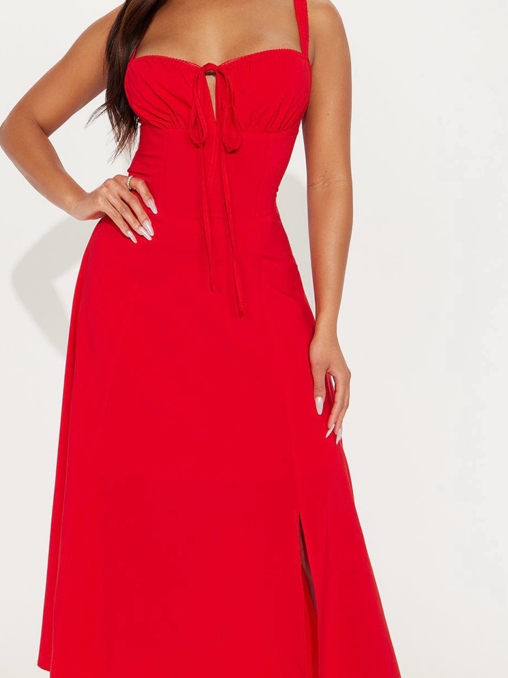Fashion Nova Red Tie-Front Maxi Dress
